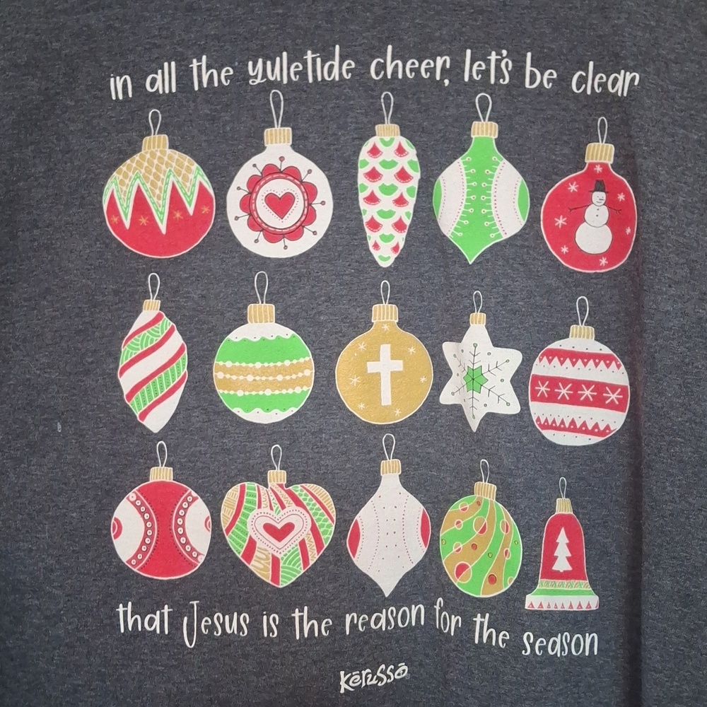 🤑 FINAL DROP! Charcoal Holiday Ornament Graphic Long Sleeve Tee - Picture 2 of 4